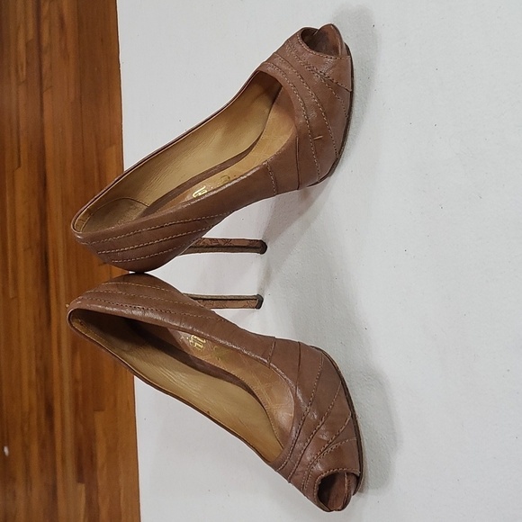 LAMB Vero Cuoio Womens Brown Leather Stilettos Peep Toe Size 6.5 GUC - Picture 9 of 12